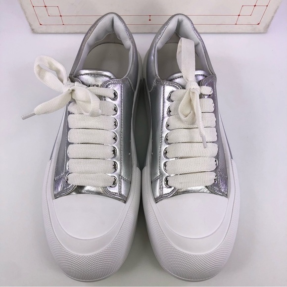 Alexander Mcqueen Men’s White Metallic Sneaker Shoes $540 Size US 9/EU 42 - Picture 6 of 10